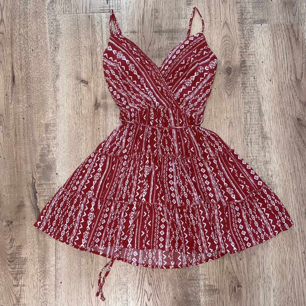 Red Patterned Sleeveless Dress